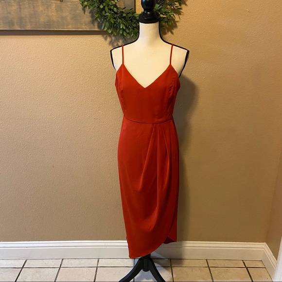 NWOT Lulus Reinette Rust Red Midi Dress - Picture 6 of 15